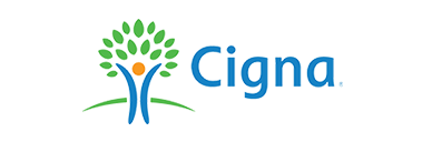 A black background with the word cigna written in blue.