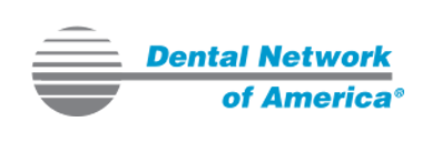 A black and blue logo for the dental network of america.